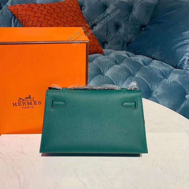 Hermes女包 愛馬仕Kelly pochette一代手包 原廠epsom皮 孔雀綠/金扣 手工蠟線 Hermes手提女包  am1729